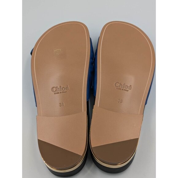 Chloé Emily Knotted Bow Leather Slide Flats Blue EU38 - Picture 5 of 10